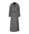 Emporio Armani Long, Double-breasted Coat In A Virgin Wool Blend With Two-tone Oversize-chevron Motif In Gray