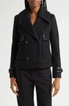 Emporio Armani Double-breasted Peacoat With Faux Leather Trim In Black