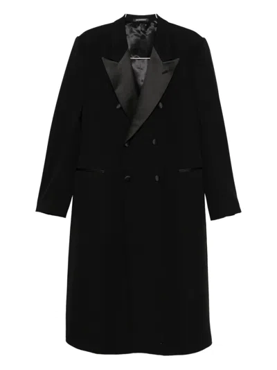 Emporio Armani Double-breasted Long Coat Satin Lapels In Black