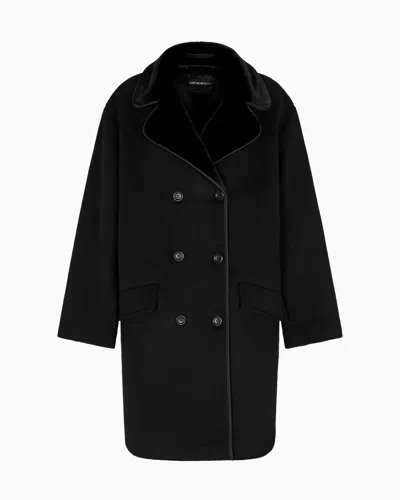 Emporio Armani Double-breasted Coat In A Compact Wool-blend Cloth In Black