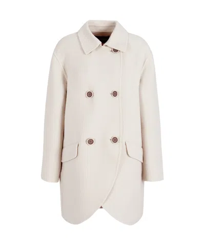 Emporio Armani Double-breasted Coat In Yellow Cream