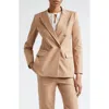 Emporio Armani Double Breasted Cotton Blend Blazer In Solid Medium Brown