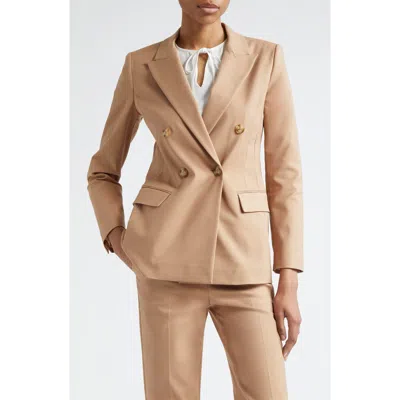 Emporio Armani Double Breasted Cotton Blend Blazer In Solid Medium Brown