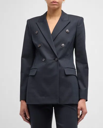 Emporio Armani Double-breasted Couture Cotton Blazer In Navy Blue