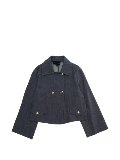 Emporio Armani Kids' Double-breasted Denim Jacket In Black