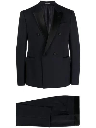 Emporio Armani Double-breasted Dinner Suit In Blue