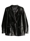 Emporio Armani Double-breasted Velvet Pinstripe Blazer In Black