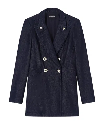 Emporio Armani Double-breasted Blazer In 11 oz Denim In Blue