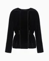 Emporio Armani Double-breasted Jacket In Liquid Velvet With Satin Piping In Black