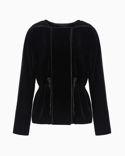 Emporio Armani Double-breasted Jacket In Liquid Velvet With Satin Piping In Black