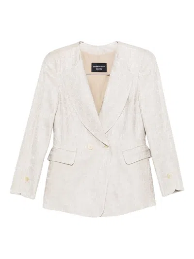 Emporio Armani Double-breasted Jacket In Icon Textured Jacquard Fabric In White
