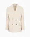 Emporio Armani Linen-blend Technical Double-breasted Blazer In Beige