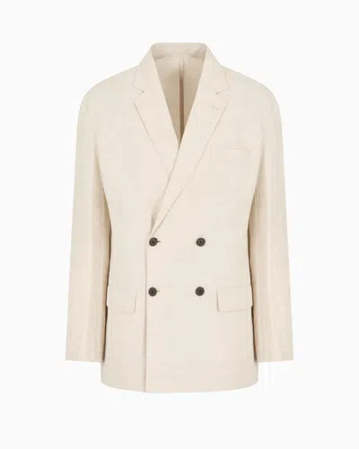 EMPORIO ARMANI DOUBLE-BREASTED LINEN-BLEND BLAZER