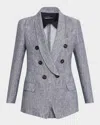 Emporio Armani Double-breasted Linen Chambray Blazer In Denim Blue