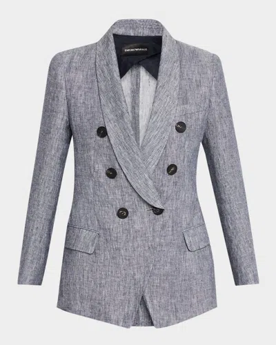 Emporio Armani Double-breasted Linen Chambray Blazer In Denim Blue