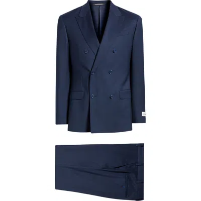 Emporio Armani Double Breasted Microcheck Virgin Wool G-line Suit In Blue