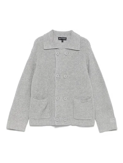 Emporio Armani Kids' Double-breasted Patch-pocket Cardigan In Gray