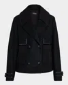 Emporio Armani Double-breasted Peacoat With Faux Leather Trim In Black