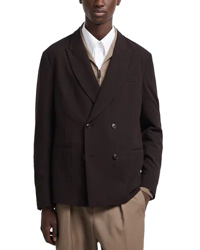 Emporio Armani Double Breasted Peak Lapel Blazer In Brown