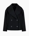Emporio Armani Double-breasted Short Pea Coat In Virgin Wool Cavalry Twill In Black