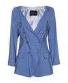 Emporio Armani Double-breasted Silk Jacket In Blue