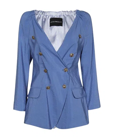 Emporio Armani Double-breasted Silk Jacket In Blue