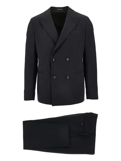 Emporio Armani Double-breasted Suit In Blue