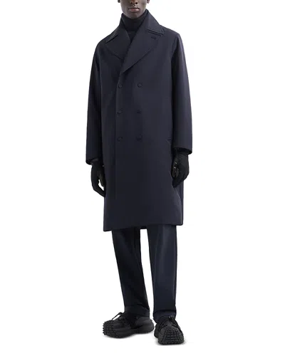 Emporio Armani Double Breasted Trench Coat In Blue