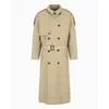 Emporio Armani Double-breasted Trench Coat With Belt In Technical Twill In Yellow