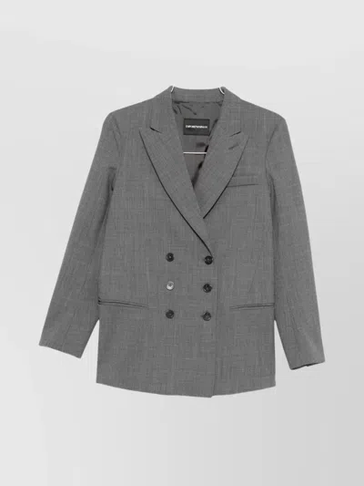 Emporio Armani Double-breasted Virgin Wool Blazer Pockets In Gray