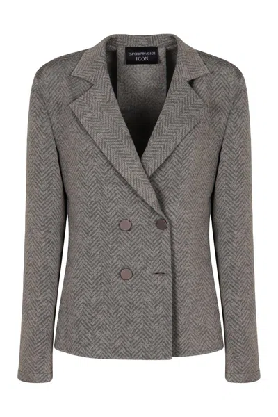 Emporio Armani Double-breasted Viscose Blend Jacket In Gray
