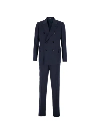 Emporio Armani Blue Double-breasted Suit With Peak Revers In Wool Man