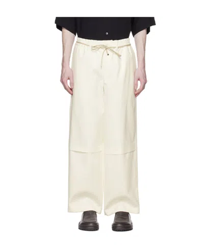 Emporio Armani White Double Trousers In Bianco Panna