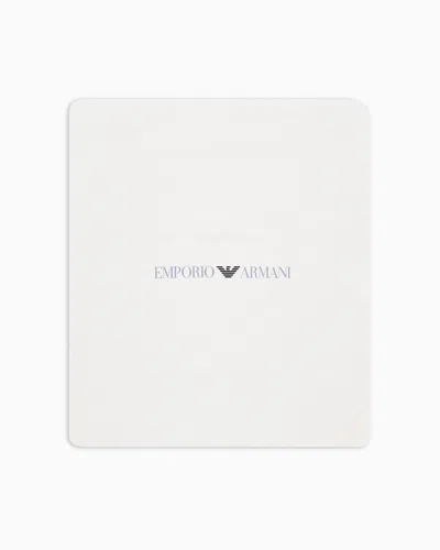 Emporio Armani Kids' Double-faced Blanket With Op-art Logo And Eagles In Blue