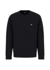 Emporio Armani Crewneck Sweatshirt In Double Jersey With Micro Patch Logo In Blue