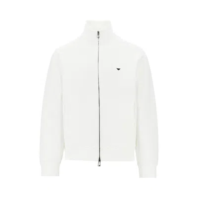 Emporio Armani Double Jersey Full-zip Sweatshirt In White