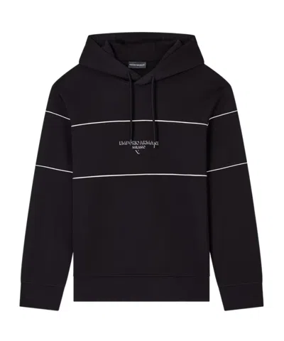 Emporio Armani Double-jersey Hooded Sweatshirt With 3d-effect Logo In Black
