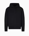 Emporio Armani Double-jersey Hooded Sweatshirt With All-over Micro Eagle Embroidery In Black