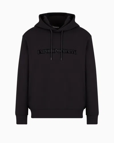 Emporio Armani Official Store Double-jersey Hooded Sweatshirt With Flocked Logo In Black Logo