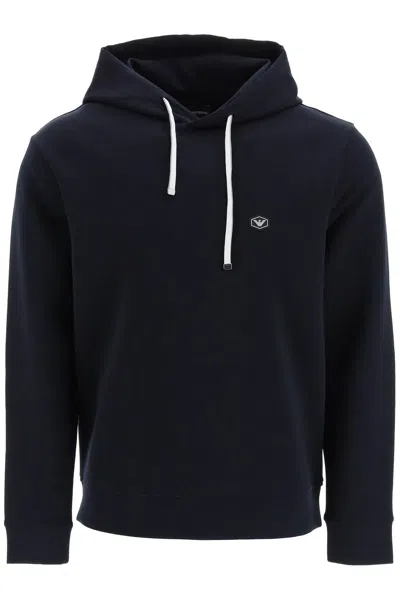 Emporio Armani Double Jersey Hoodie In Blu Navy