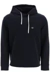 Emporio Armani Ribbed Navy Cotton Hoodie With Drawstring In Blue