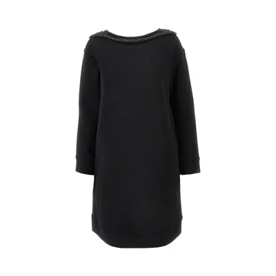 Emporio Armani Double Jersey Mini Dress With Crystals In Black
