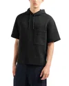 Emporio Armani Short Sleeved Hooded Woven Effect Jacquard Sweatshirt In Black