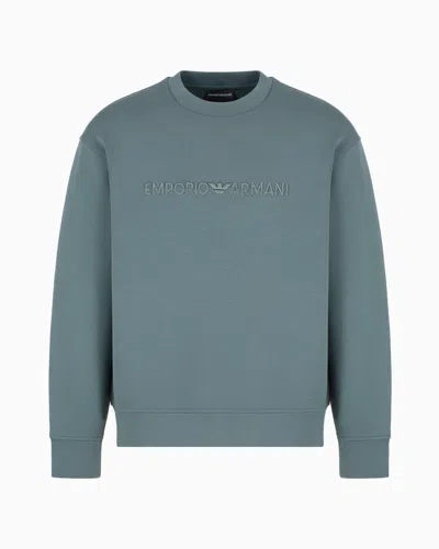 Emporio Armani Double-jersey Sweatshirt With Embossed Embroidered Logo In Green