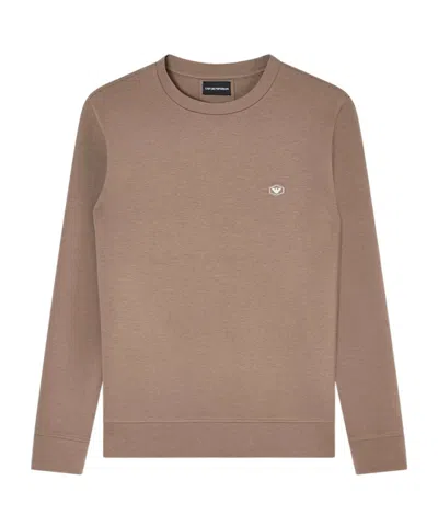 Emporio Armani Double-jersey Sweatshirt With Micro Logo Patch In Brown