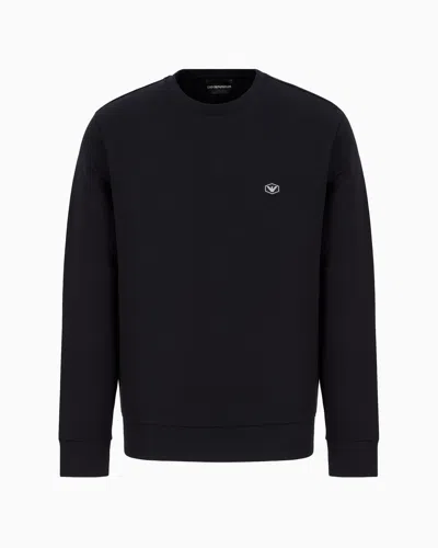 Emporio Armani Double-jersey Sweatshirt With Micro Logo Patch In Navy Blue