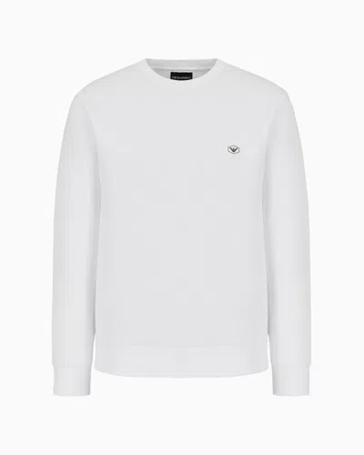 Emporio Armani Official Store Crew-neck Sweatshirt With Micro Logo Patch In White