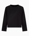 Emporio Armani Double-jersey Sweatshirt With Oversized Logo Embroidery In Black