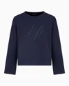 Emporio Armani Double-jersey Sweatshirt With Oversized Logo Embroidery In Black