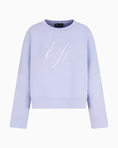 Emporio Armani Double-jersey Sweatshirt With Oversized Logo Embroidery In Purple